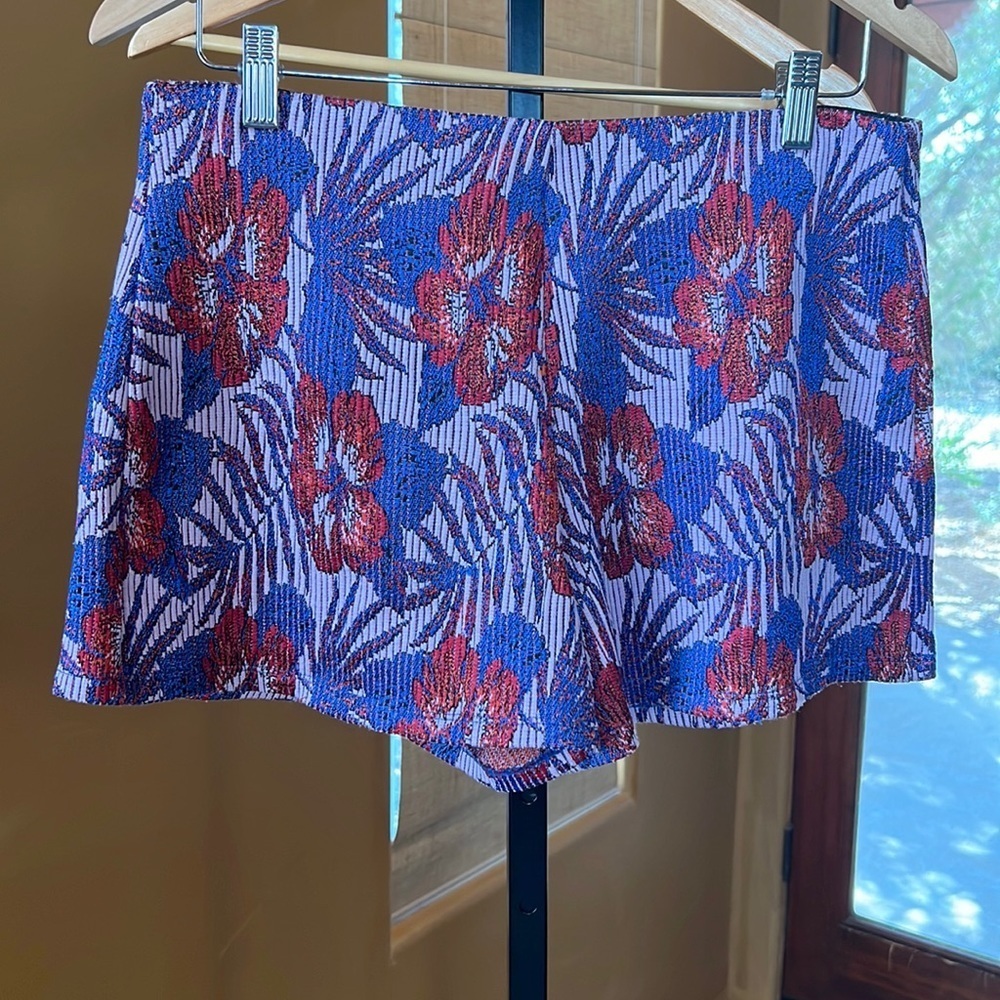 Zara Floral High Waist Shorts in Blue and Red